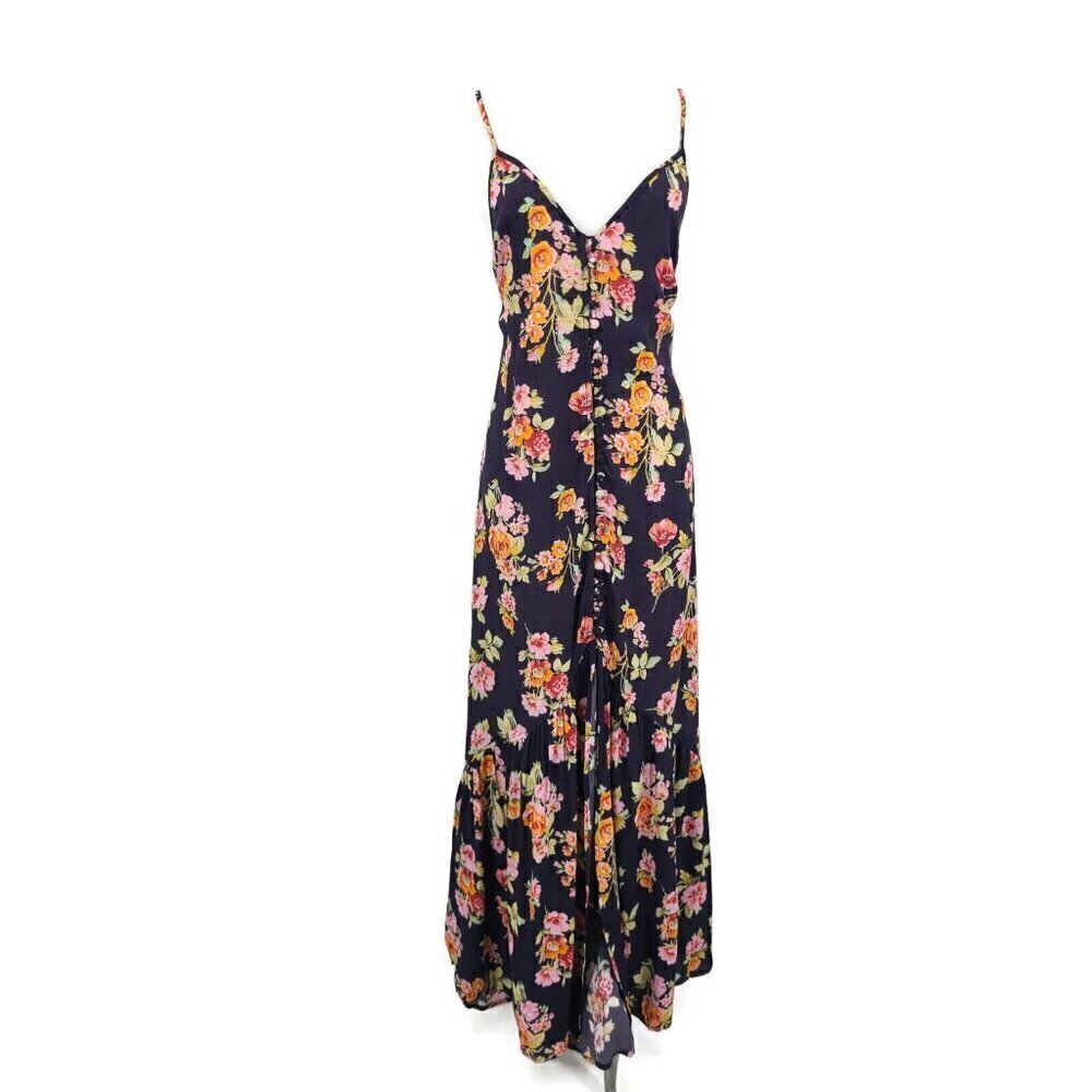 New Flynn Skye Unbutton Me Maxi Dress Womens XS Pastel Blooms Blue Floral Rayon